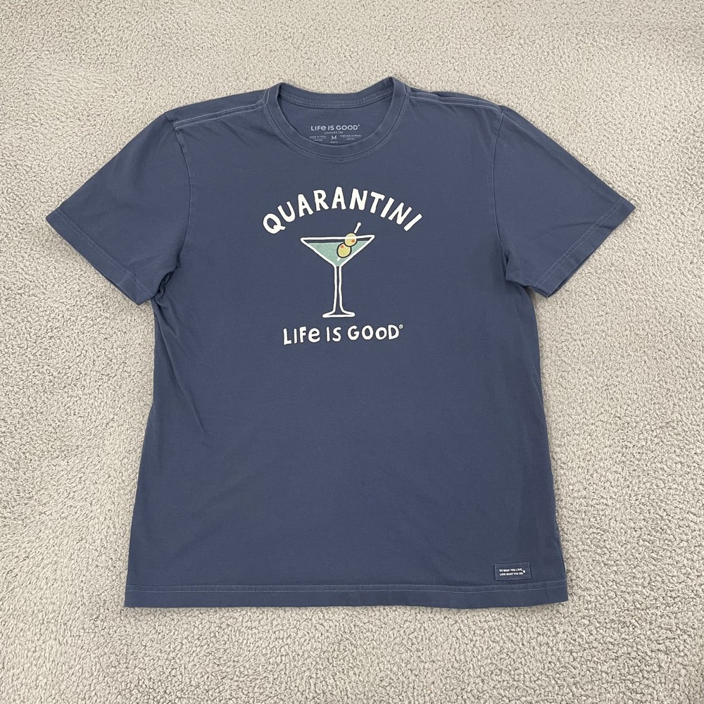 Life Is Good Quarantini Shirt Men M Blue Short Sleeve Crusher Tee